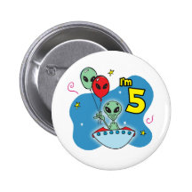 UFO Alien 5th Birthday Pinback Buttons