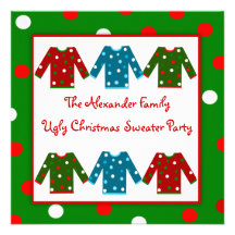 Ugly Christmas Sweater Party Red Green Polka Dots Personalized Invites