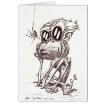 Ugly Monkey with Flower and Bug Greeting Cards