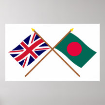 UK and Bangladesh Crossed Flags Poster