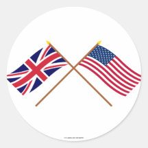 UK and United States Crossed Flags Round Stickers