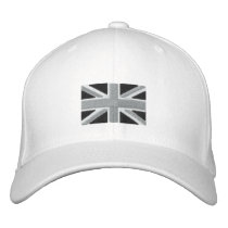 UK Union Jack Flag In Black And White Embroidered Hat