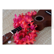 Ukulele & Red Flower Lei Cards