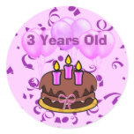 Ultra Cute 3 Years Old Birthday Cake Stickers