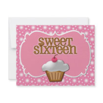 Ultra pink Cupcake Sweet Sixteen Party Personalized Invitations