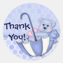 Umbrella Bear Blue Baby Thank You Sticker