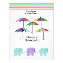 Umbrellas and Elephants Baby Shower Invitation