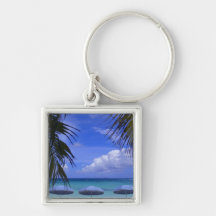 umbrellas on beach, St. Maarten, Caribbean Keychains