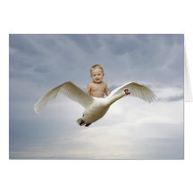 Un bébé et le ciel de cygne carte de vœux