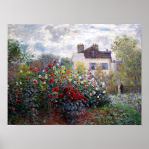 Un coin du jardin avec des dahlias par la copie de affiches