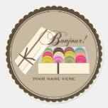 Un douzaine Français Macarons Bonjour personnalisé Autocollant Rond