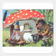 Un gnome vivant dans un cottage de champignon autocollants