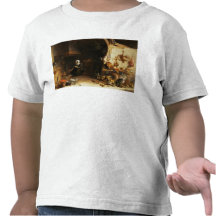 Un intérieur de cuisine avec une fille d'employé t-shirts