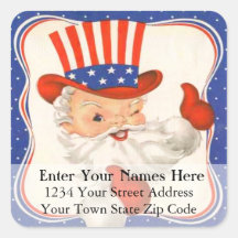 Uncle Sam Claus Vintage Christmas Address Label Square Stickers
