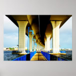 Under bridge blue lights and walkway photo poster