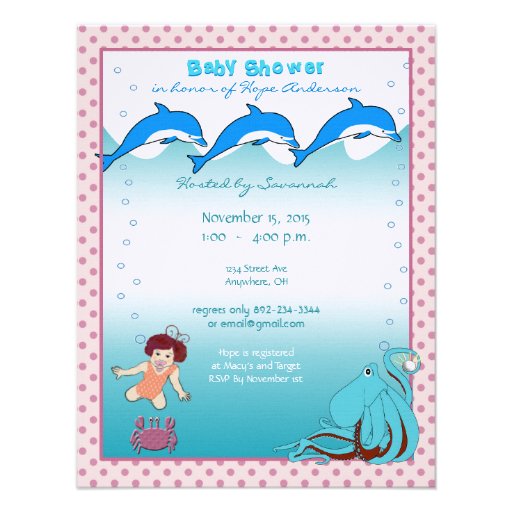 Under the Sea Baby Girl Shower Announcement