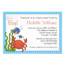 Under the Sea Blue Stripes Boy Baby Shower invitations