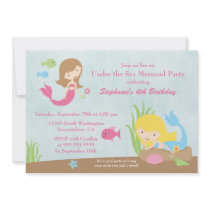 Under the sea mermaid girl's birthday party invite