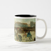 Une corrida de village tasses à café