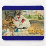 Une petite fille et ses lapins Pâques Mousepad Tapis De Souris