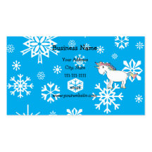 Unicorn blue and white snowflakes pattern business card template