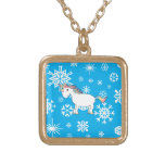 Unicorn blue and white snowflakes pattern pendant