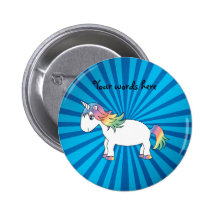 Unicorn blue sunburst pinback button