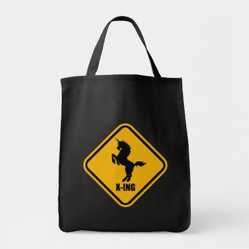 Unicorn Crossing Street Sign Canvas Bags