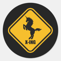 Unicorn Crossing Street Sign Round Sticker