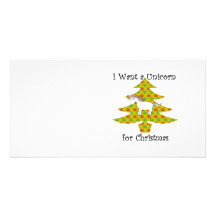 Unicorn in Christmas tree on gold Custom Photo Card