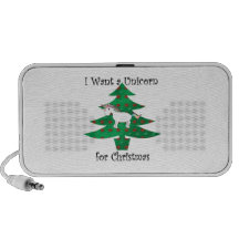 Unicorn in Christmas tree on green Travelling Speakers