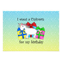 Unicorn on birthday presents announcement