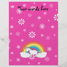 Unicorn on clouds pink snowflakes flyer design