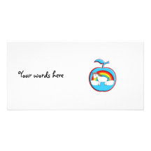 Unicorn on rainbow in apple custom photo card