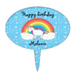 Unicorn on white blue hearts cake topper