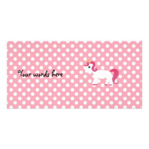 Unicorn pink white polka dots photo greeting card