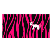 Unicorn pink zebra stripes photo card template