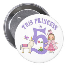 Unicorn Princess 5th Birthday Button