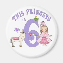 Unicorn Princess 6th Birthday Fridge Magnets
