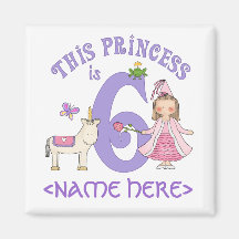 Unicorn Princess 6th Birthday Magnets