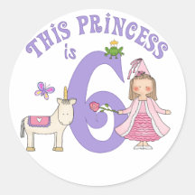 Unicorn Princess 6th Birthday Round Stickers