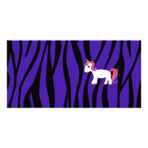 Unicorn purple zebra stripes custom photo card