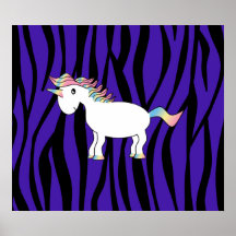 Unicorn purple zebra stripes posters