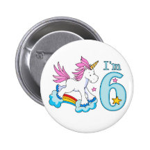 Unicorn Rainbow 6th Birthday Button