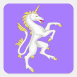 Unicorn with Golden Horn and Tail. Square Stickers