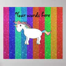 Unicorn with rainbow glitter stripes posters