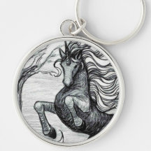 Unicorns Black Unicorn Black & White Drawing Keychain