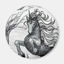 Unicorns Black Unicorn Black & White Drawing Magnet