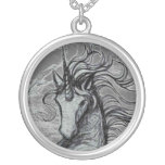 Unicorns Black Unicorn Black & White Drawing Necklace