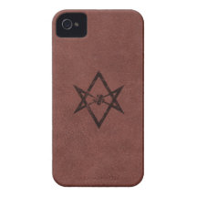 Unicursal Hexagram Thelemic Symbol on Red Leather Case-Mate iPhone 4 Cases